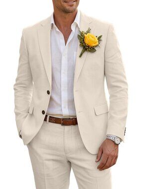 Men's Slim Fit Linen 2-Piece Suit for Summer Beach Weddings & Business Events